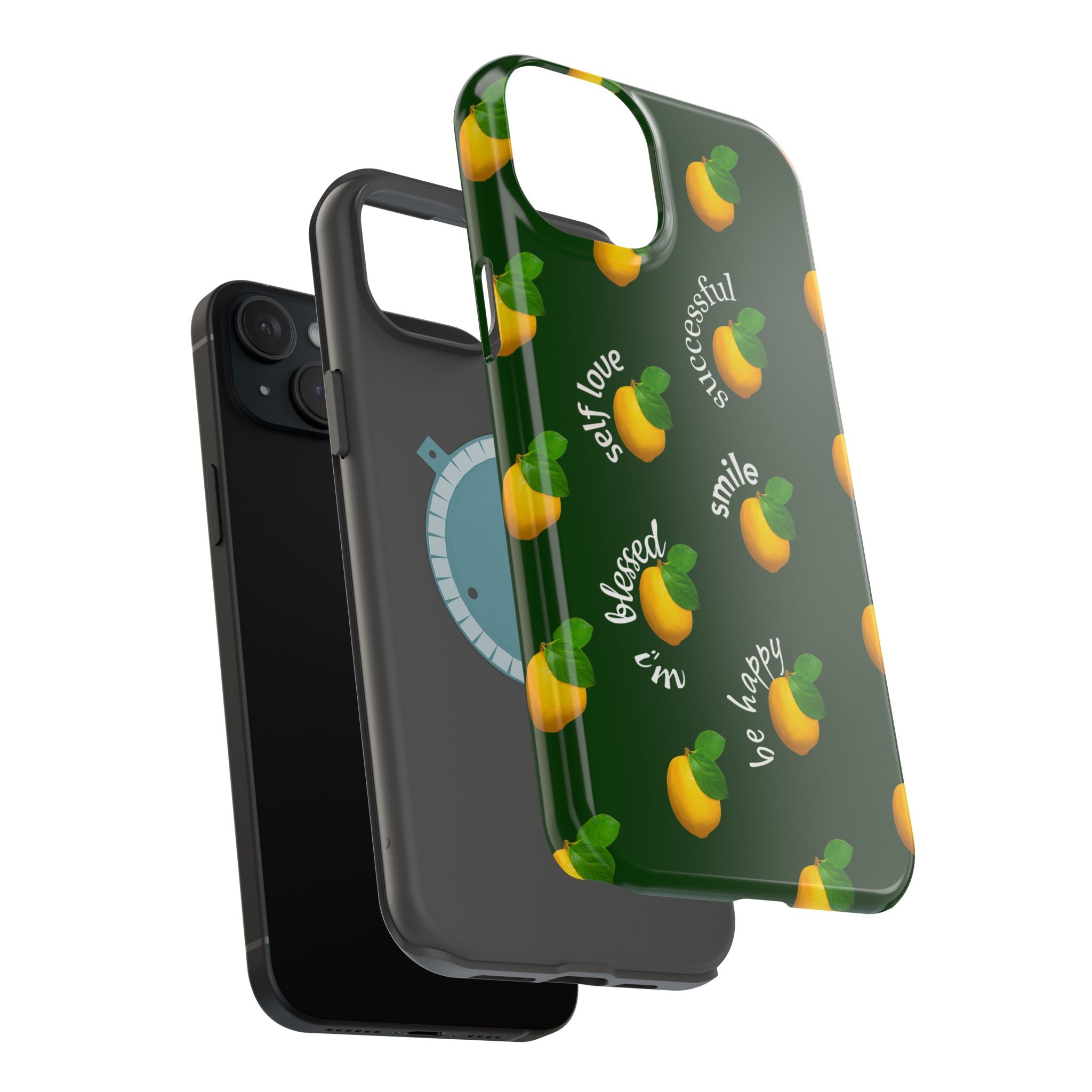 Lemon Pattern Magnetic Impact Phone Case — "be happy, blessed, successful" Design