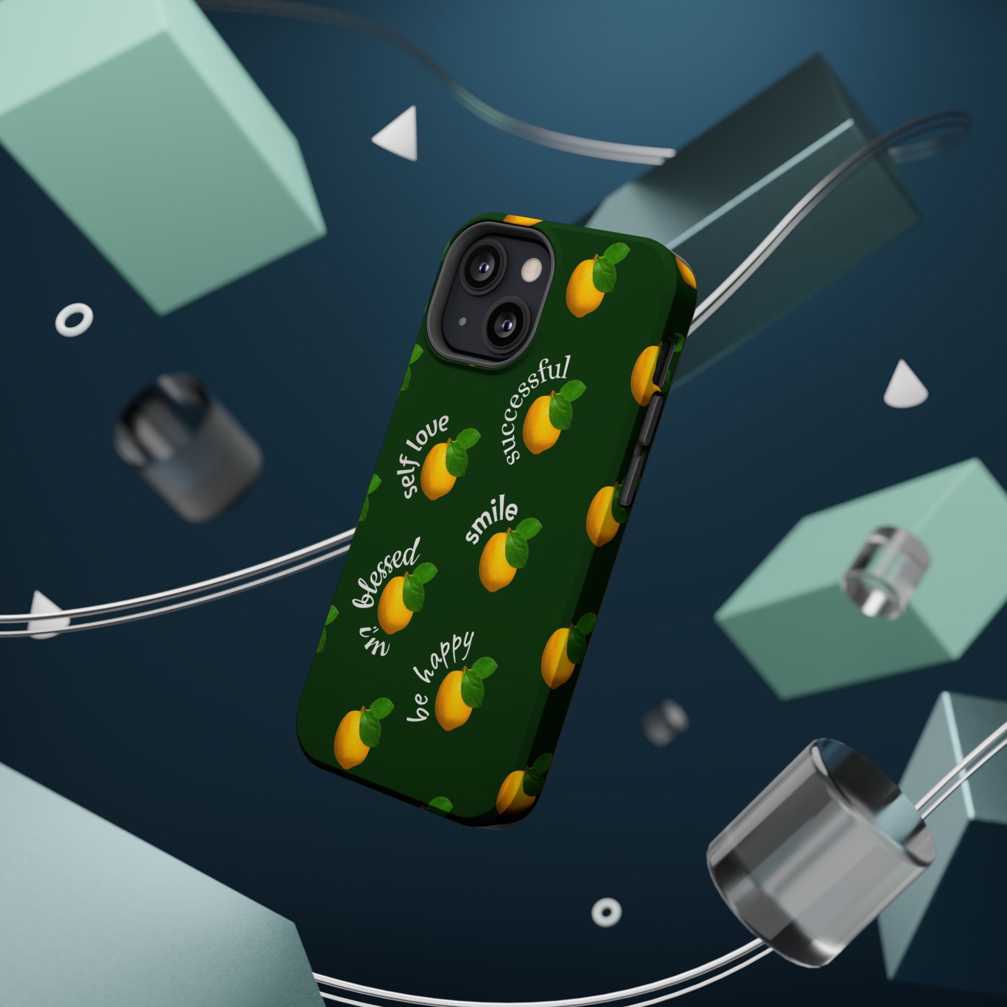 Lemon Pattern Magnetic Impact Phone Case — "be happy, blessed, successful" Design