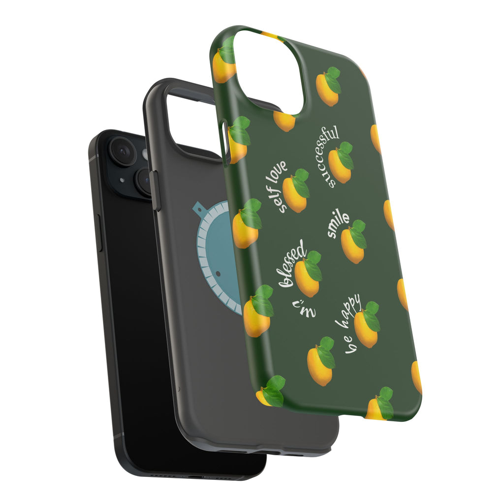 Lemon Pattern Magnetic Impact Phone Case — "be happy, blessed, successful" Design