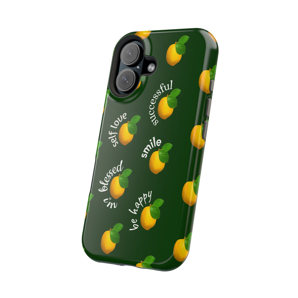 Lemon Pattern Magnetic Impact Phone Case — "be happy, blessed, successful" Design