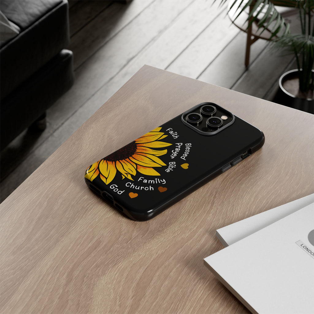 Sunflower Faith Phone Case — Christian Words ‘Faith Blessed Prayer Bible Family Church God’