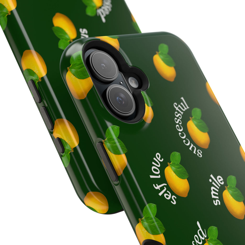 Lemon Pattern Magnetic Impact Phone Case — "be happy, blessed, successful" Design