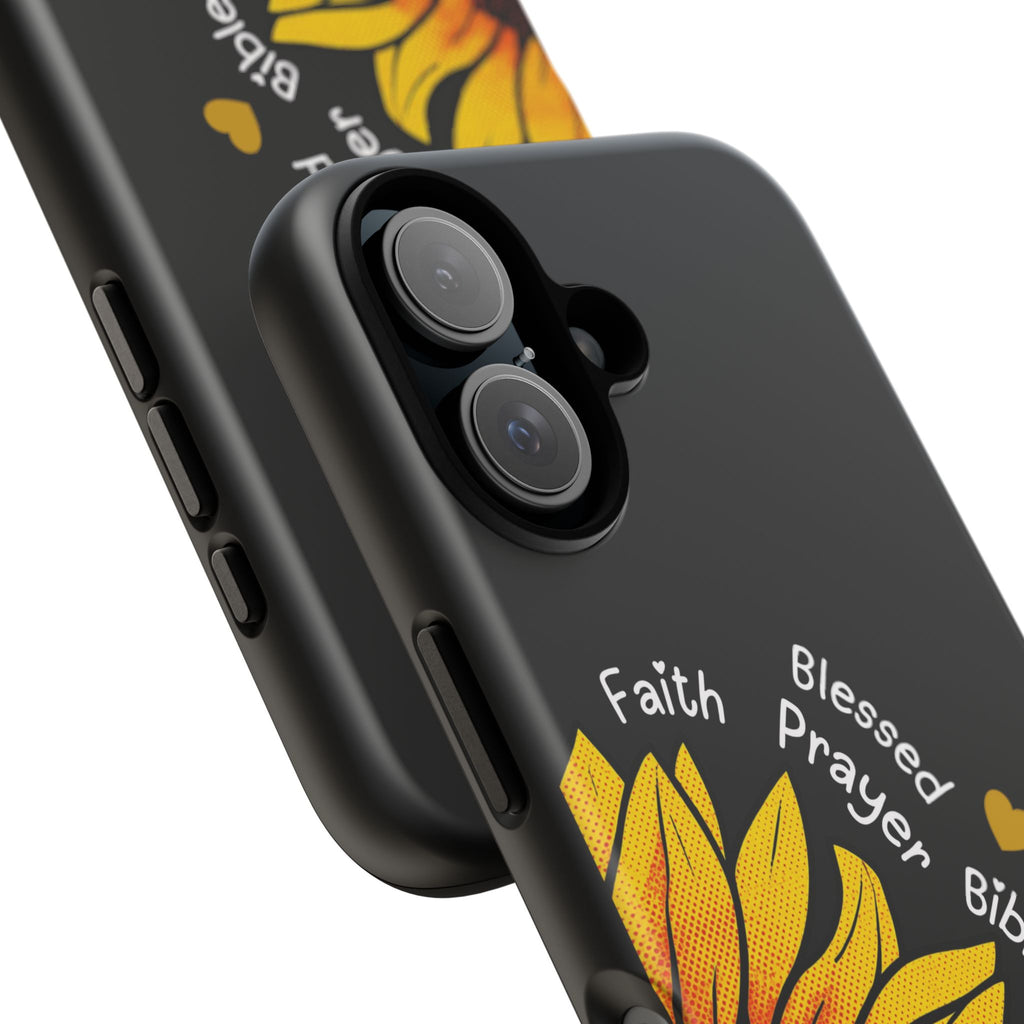 Sunflower Faith Phone Case — Christian Words ‘Faith Blessed Prayer Bible Family Church God’